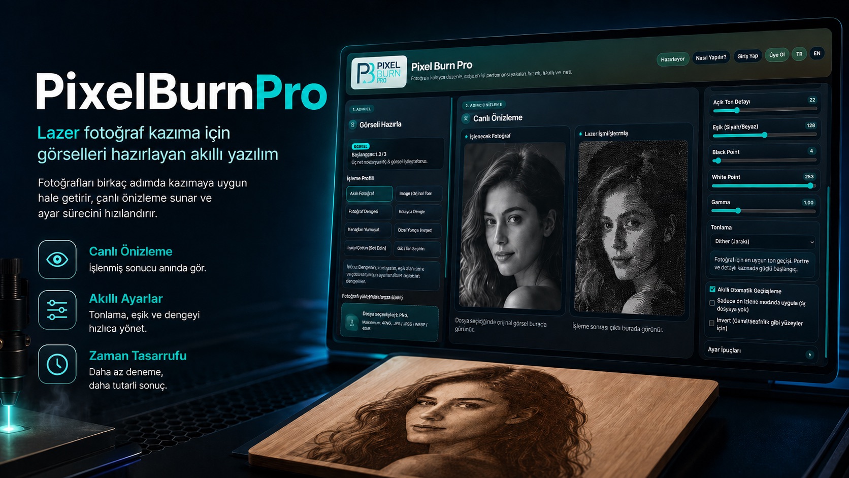 PixelBurnPro | Lazer Fotoğraf Kazıma Görsel Hazırlama Programı